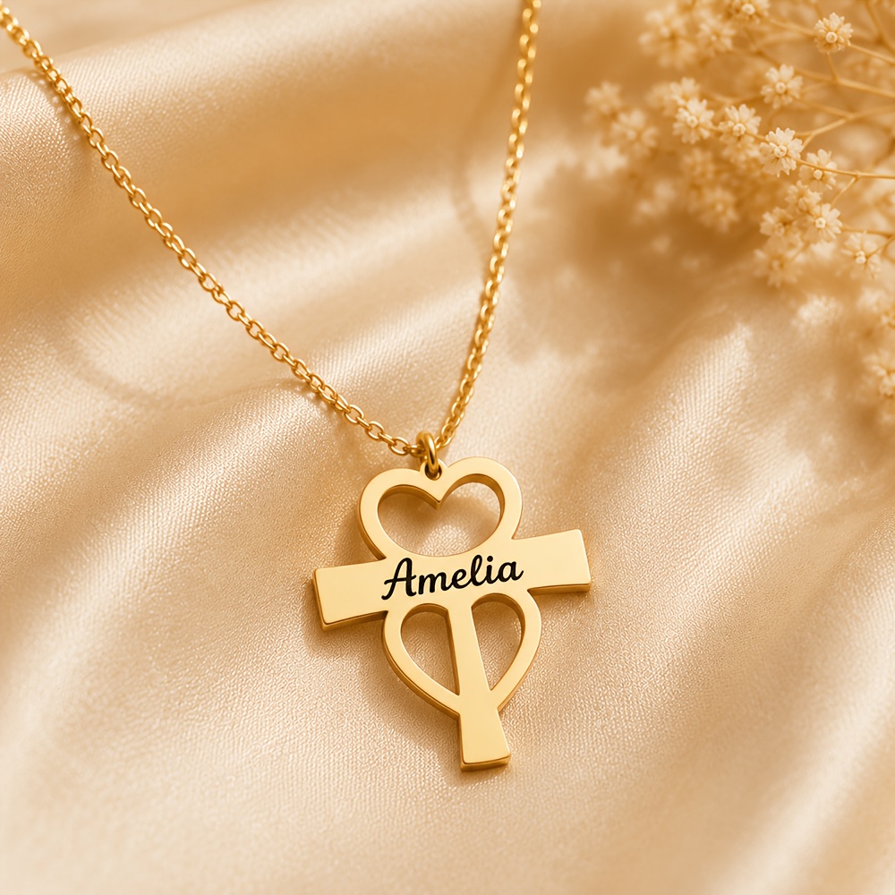 Personalized Custom Name Necklace, 18K Gold Plated Heart Design